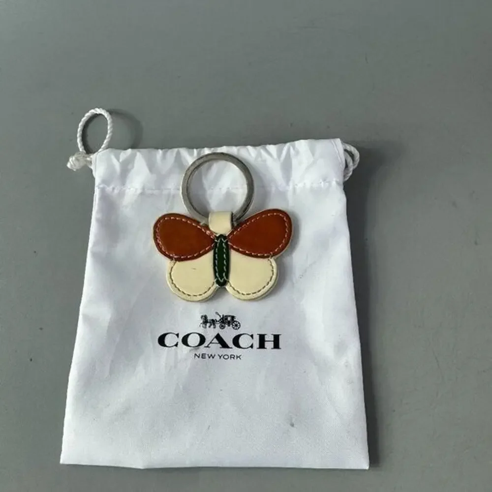 COACH Vintage Butterfly Charm Red Leather Key Ring Purse Fob